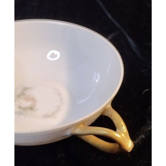 Favorite Bavaria Hand-Painted 4.5" Two-Handle Tea Cup, Pink Flowers Gold Accents - Picture 4 of 16